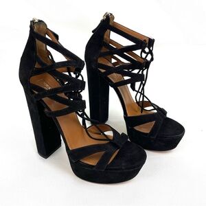 Aquazzura Beverly Hills Suede Platform Heels Black Lace Up 39 US 9